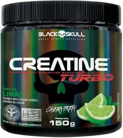 Creatine Turbo BlackSkull - Creatina Monohidratada em pó, com carboidrato para melhor absorção e performance (150g Pote, Limão)