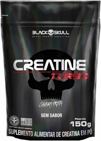 Creatine Turbo BlackSkull - Creatina Monohidratada em pó, com carboidrato para melhor absorção e performance (150g Refil, Sem sabor)